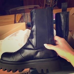 Zara Black Leather track sole ankle boots US 8